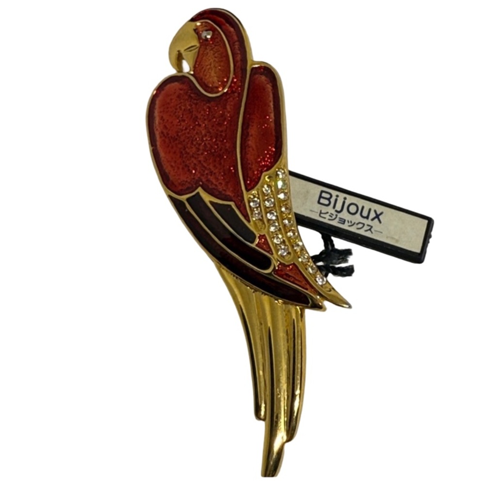 Bijoux Vibrant Red Gold Parrot Pin rhinestone detailing large statement brooch - Picture 2 of 15
